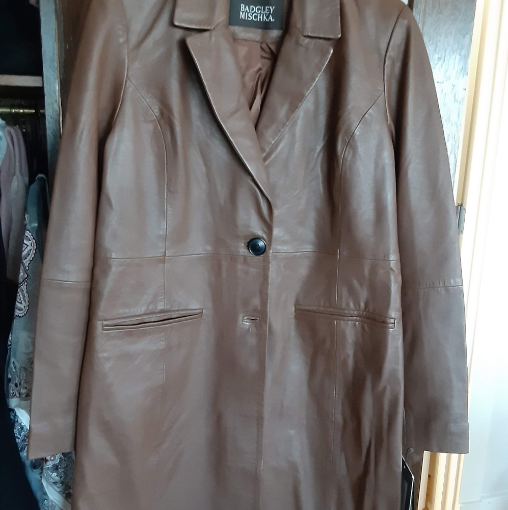 Badgley Mischka Leather Coat Cognac Size M